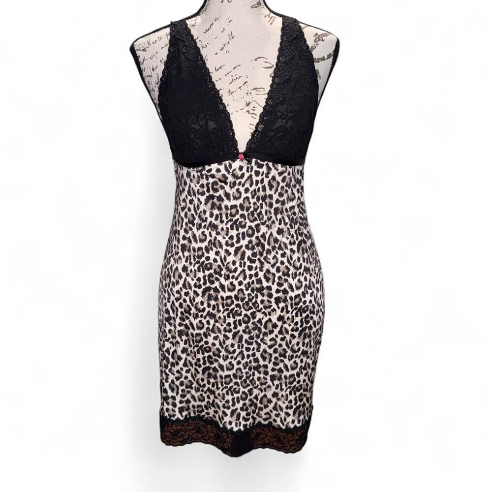 Vintage Y2K 2010 Victoria’s Secret Leopard Slip Dress Lace Rose L Divacore